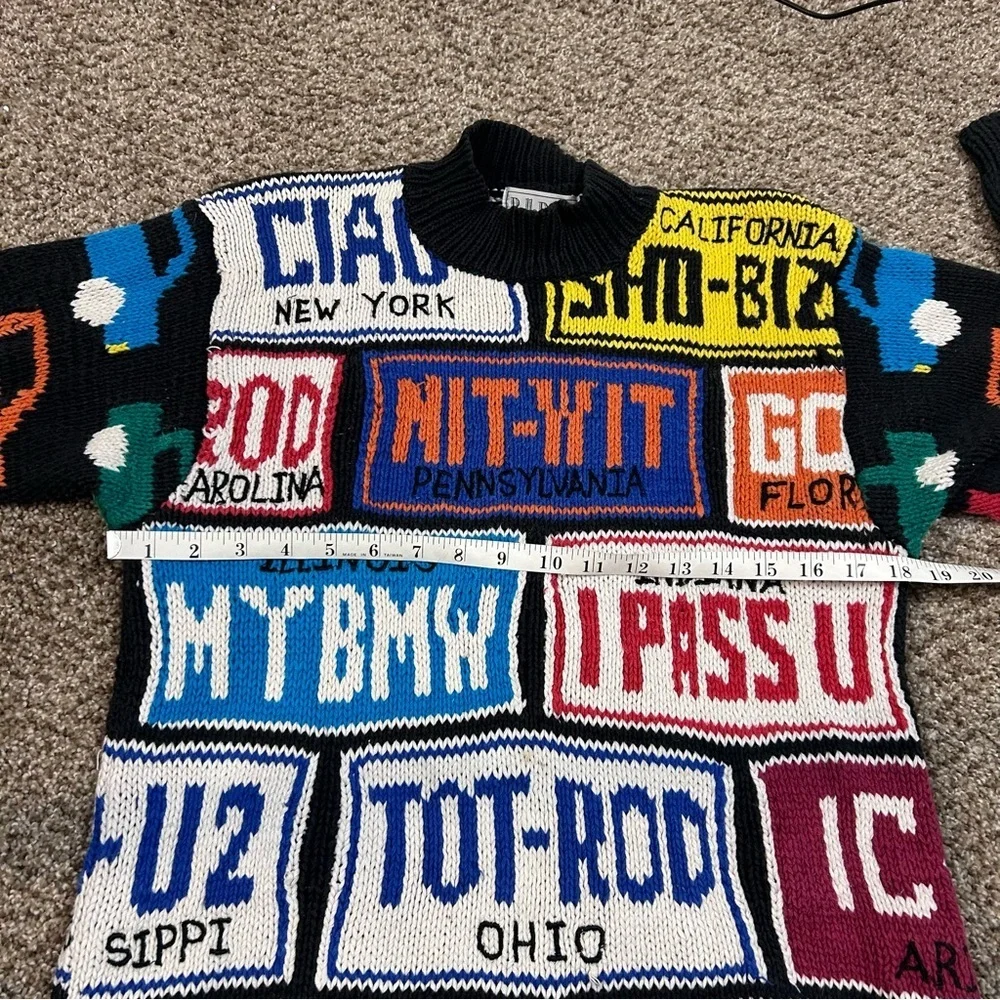 Belle Pointe vintage license plate sweater unisex medium car novelty 80s 90s